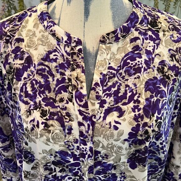 Talbots purple gray damask floral blouse - Picture 2 of 9